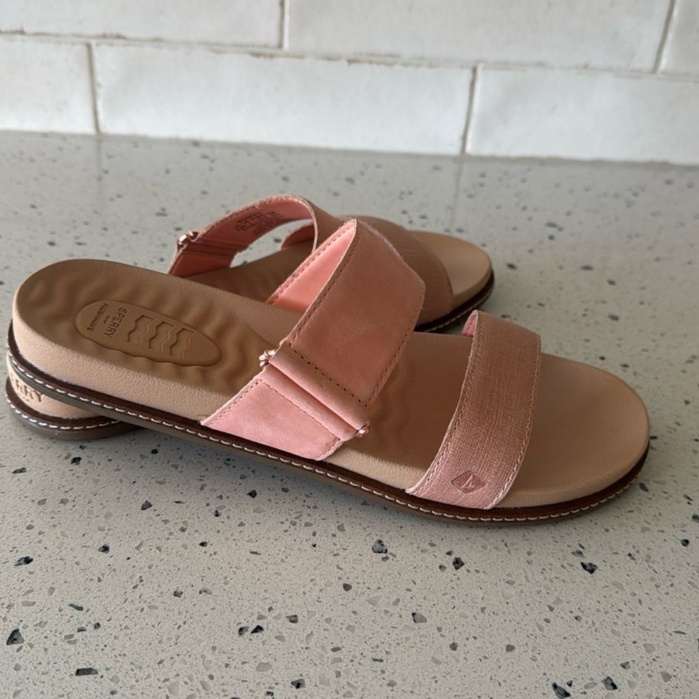SPERRY Wave Side PLUSHWAVE Peach Leather Strap Sandals Slides Casual Comfort 9.5 - Picture 5 of 12